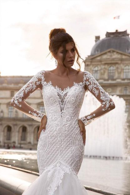 Loyeloy Women's Wedding Dresses for Bride 2025 Sexy V Neck Slit Lace Bridal Wedding Gowns for Bride YJ010-BMbridal.UK