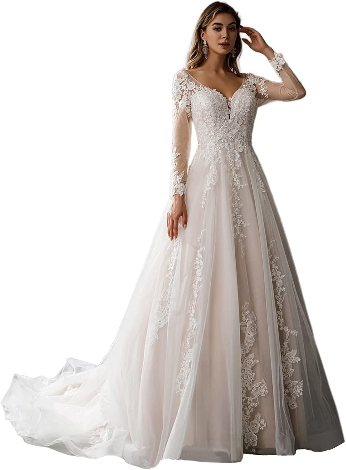 Loyeloy Women's Wedding Dresses for Bride 2025 Sexy V Neck Slit Lace Bridal Wedding Gowns for Bride YJ010-BMbridal.UK