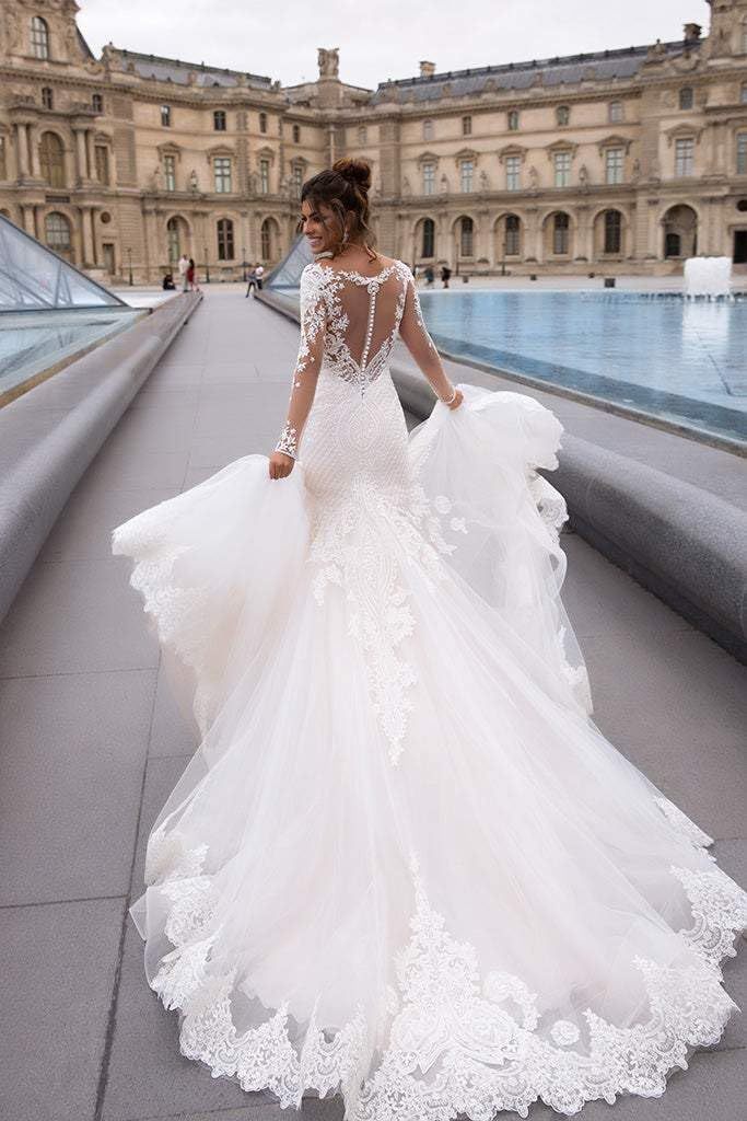 Loyeloy Women's Wedding Dresses for Bride 2025 Sexy V Neck Slit Lace Bridal Wedding Gowns for Bride YJ010-BMbridal.UK