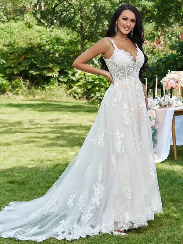 Lace Appliqued Wedding Dresses for Bride 2025 Beach Wedding Bridal Gowns for Women SE002-BMbridal.UK