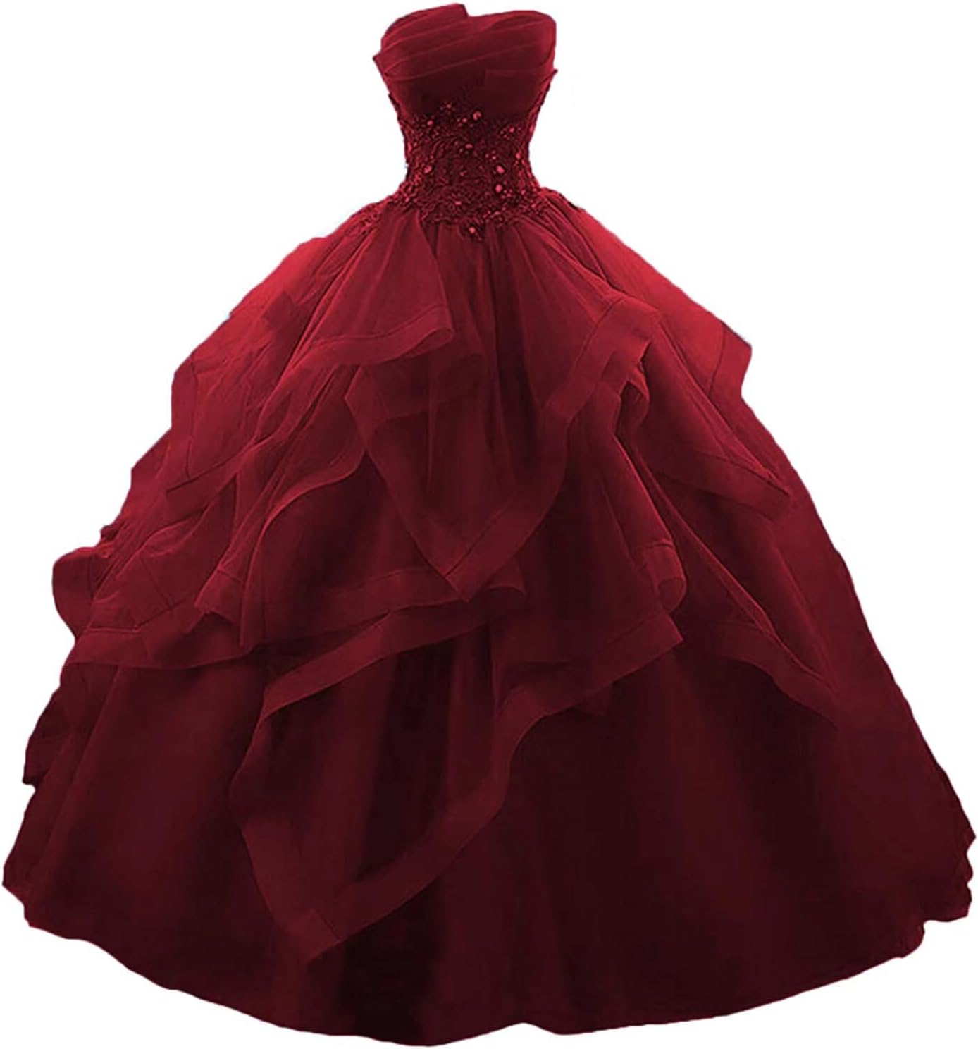 Prom Dress Long Ruffles Ball Gown Quinceanera Dresses Strapless Lace Tulle Beaded Princess Evening Dress-BMbridal.UK
