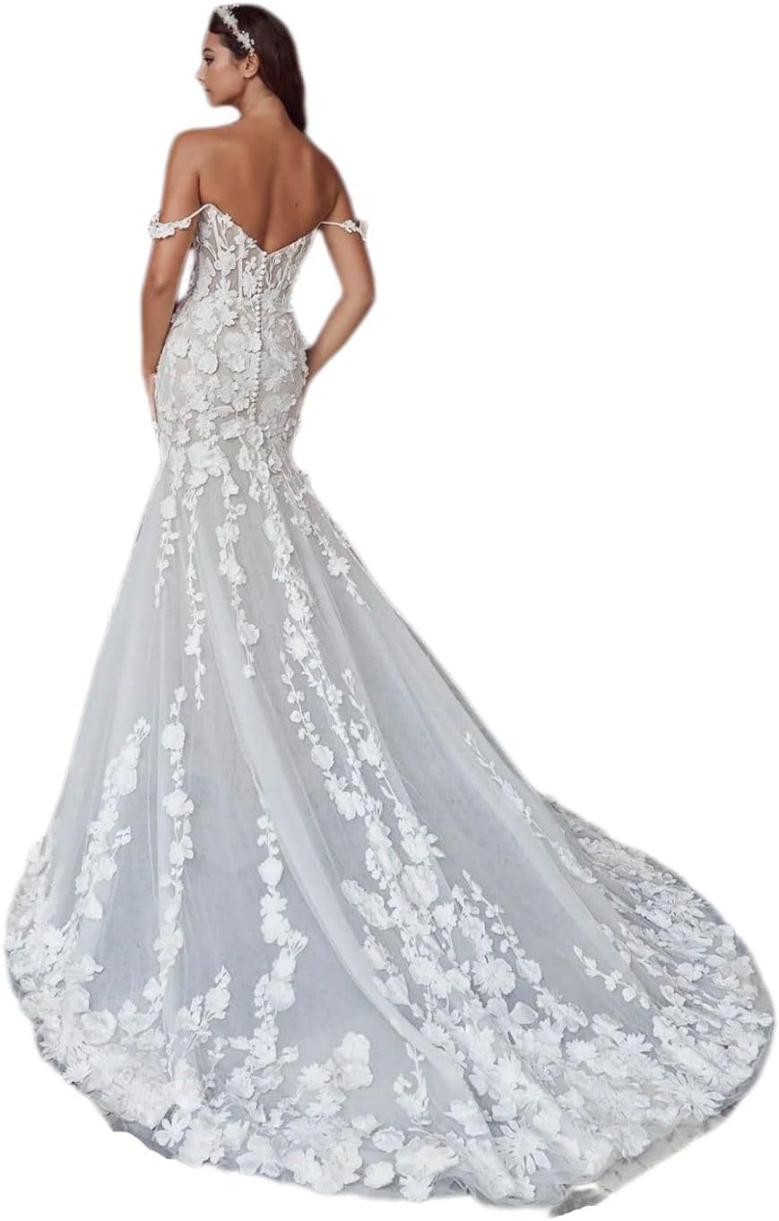 Loyeloy Women's Wedding Dresses for Bride 2025 Sexy V Neck Slit Lace Bridal Wedding Gowns for Bride YJ010-BMbridal.UK