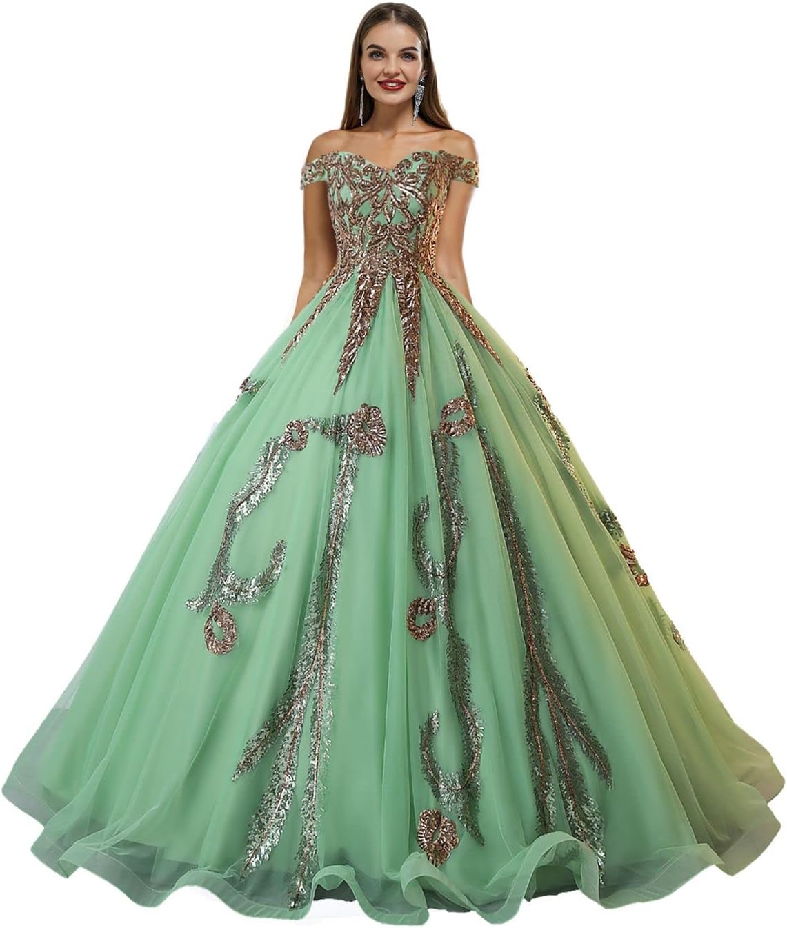 BMbride Women's Beading Sweetheart Ball Gown Tulle Layed Long Quinceanera Dress-BMbridal.UK