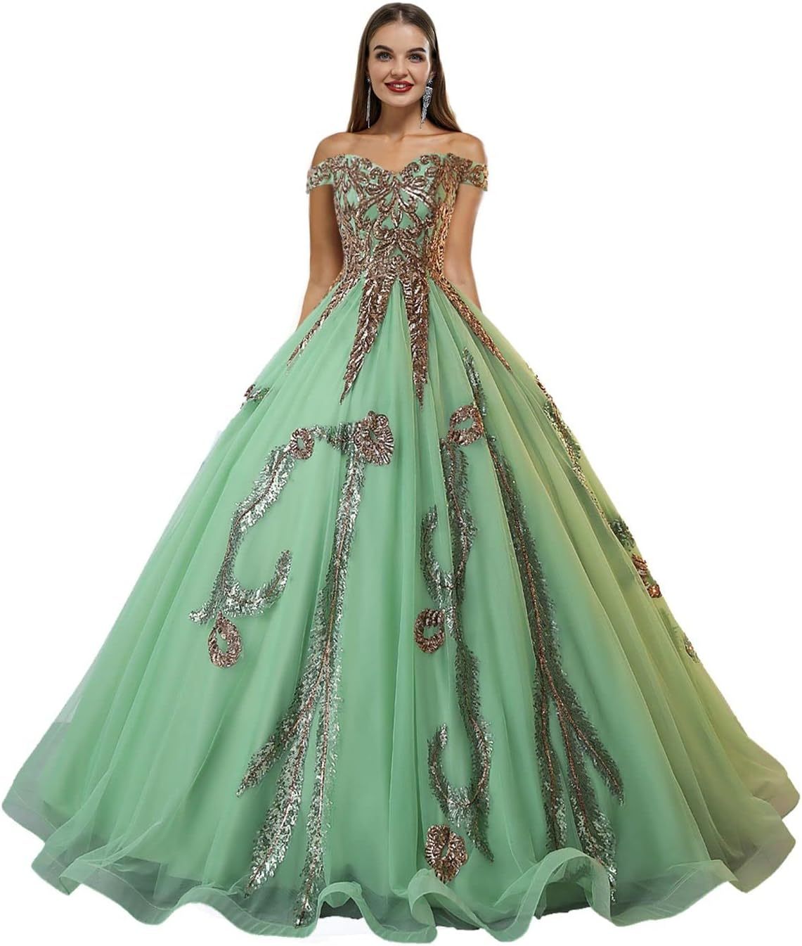 BMbride Women's Beading Sweetheart Ball Gown Tulle Layed Long Quinceanera Dress-BMbridal.UK