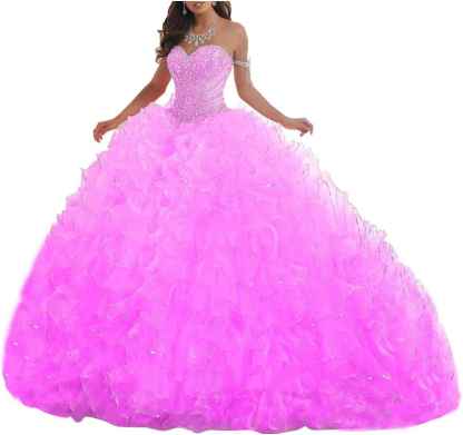 Women's Organza Ruffles Quinceanera Beaded Sweetheart Prom Ball Gown-BMbridal.UK