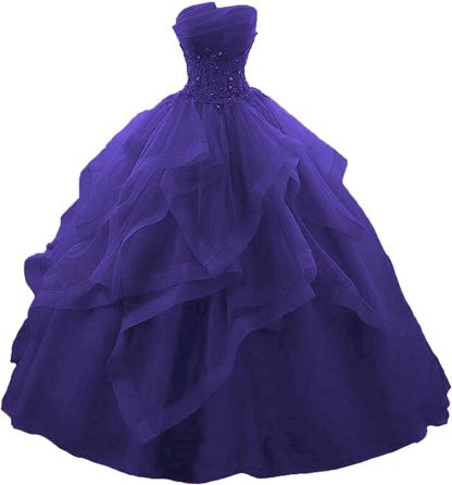 Prom Dress Long Ruffles Ball Gown Quinceanera Dresses Strapless Lace Tulle Beaded Princess Evening Dress-BMbridal.UK