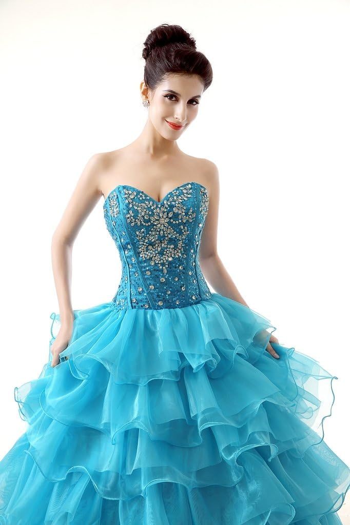 BMbride Women's Beading Sweetheart Ball Gown Tulle Layed Long Quinceanera Dress-BMbridal.UK
