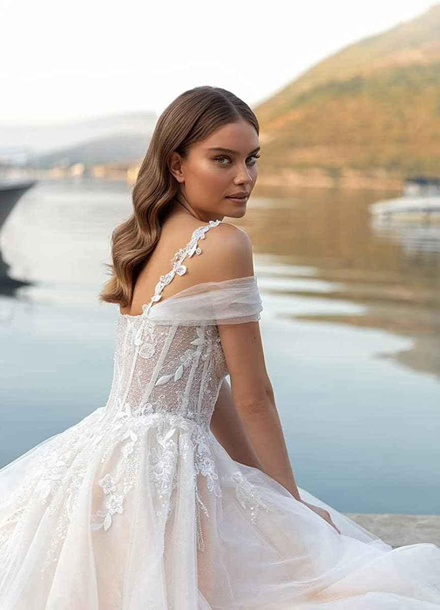 Loyeloy Women's Wedding Dresses for Bride 2025 Sexy V Neck Slit Lace Bridal Wedding Gowns for Bride YJ010-BMbridal.UK