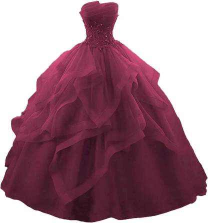 Prom Dress Long Ruffles Ball Gown Quinceanera Dresses Strapless Lace Tulle Beaded Princess Evening Dress-BMbridal.UK