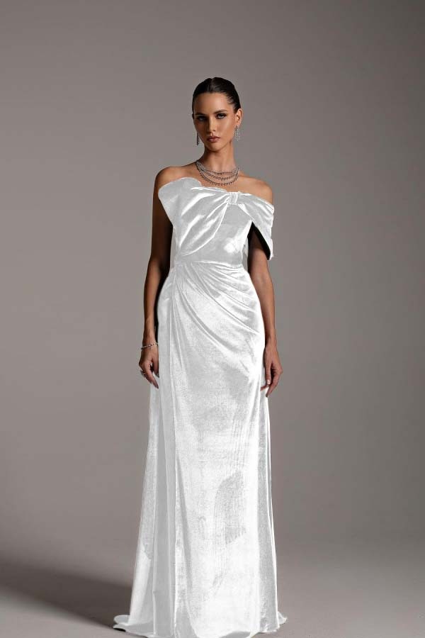 One Shoulder Strapless Sleeveless Long Mermaid Prom Dress With Pleated