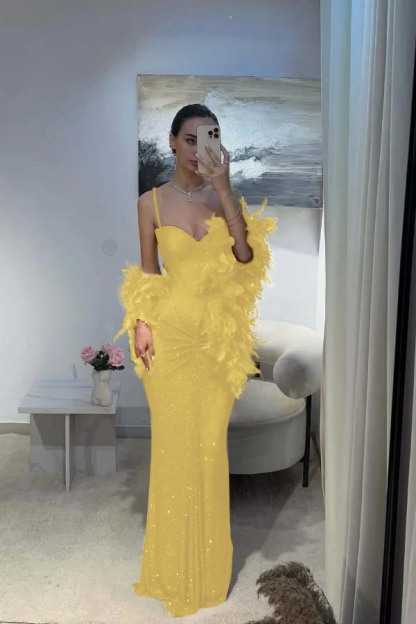 Spaghetti Strap Sleeveless Long Mermaid Prom Dress With Sequins