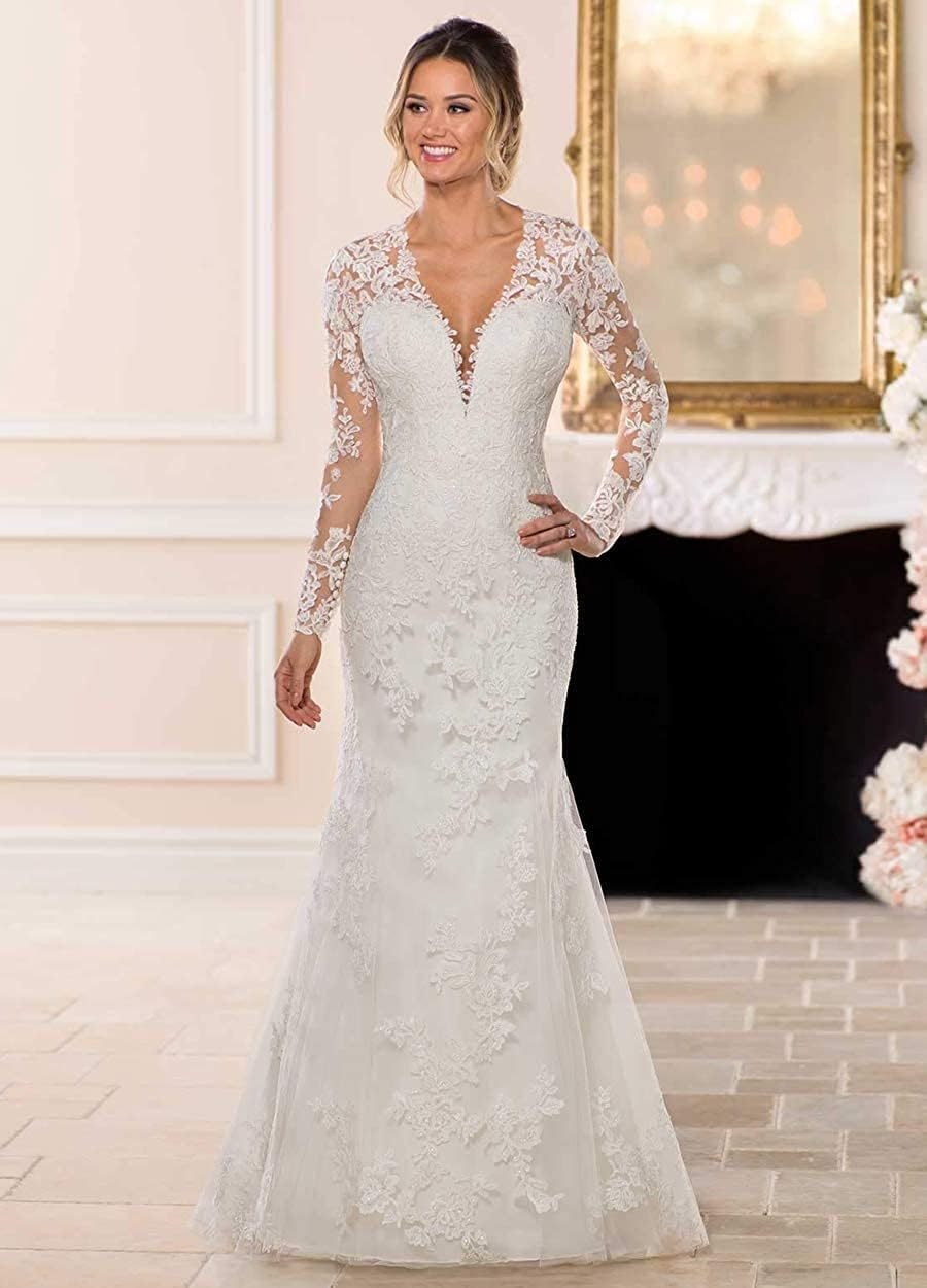 Women's Beach Spaghetti Strap Wedding Dresses for Bride 2025 Boho Long Lace Bridal Gowns for Wedding-BMbridal.UK