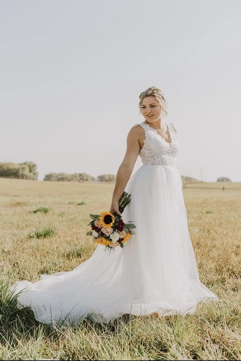 Loyeloy Women's Wedding Dresses for Bride 2025 Sexy V Neck Slit Lace Bridal Wedding Gowns for Bride YJ010-BMbridal.UK