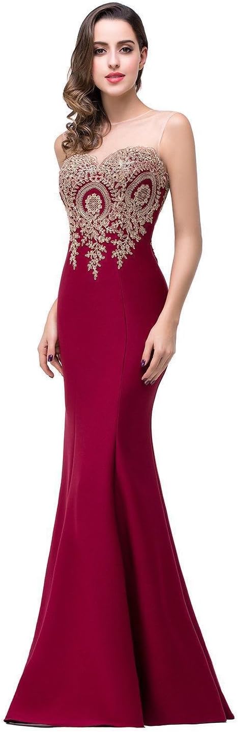 Women's Lace Applique Long Formal Mermaid Evening Prom Dresses-BMbridal.UK