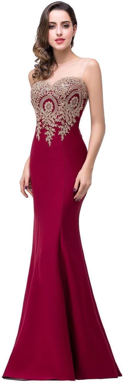 Women's Lace Applique Long Formal Mermaid Evening Prom Dresses-BMbridal.UK