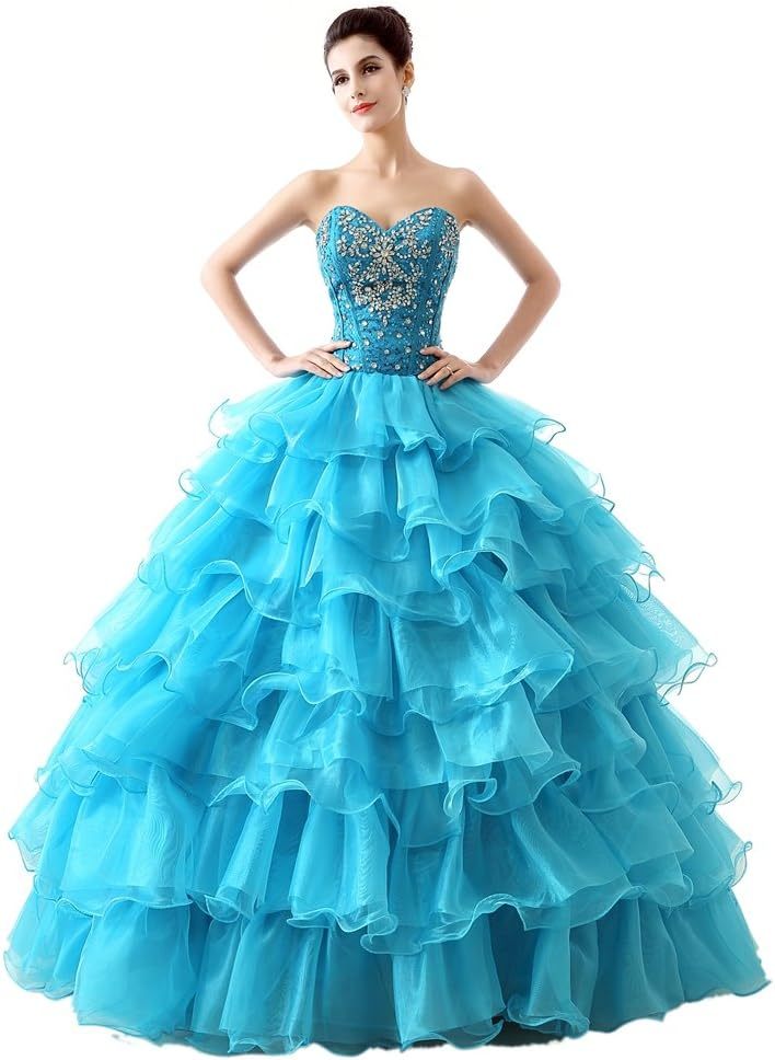 BMbride Women's Beading Sweetheart Ball Gown Tulle Layed Long Quinceanera Dress-BMbridal.UK