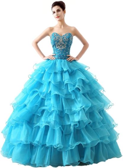 BMbride Women's Beading Sweetheart Ball Gown Tulle Layed Long Quinceanera Dress-BMbridal.UK