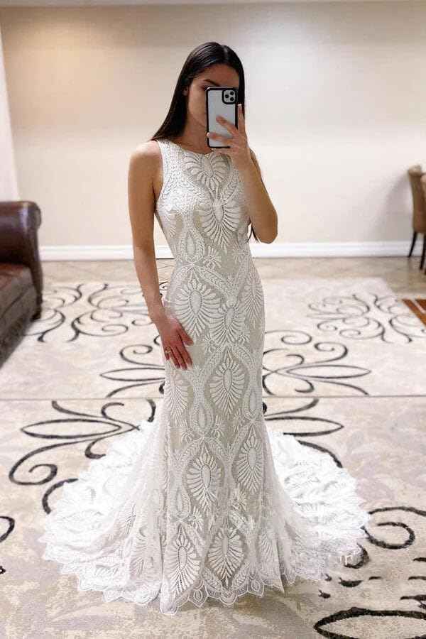 Women's Beach Wedding Dresses for Bride 2022 Vintage Long Sleeves Lace Bohemian Bridal Gown-BMbridal.UK