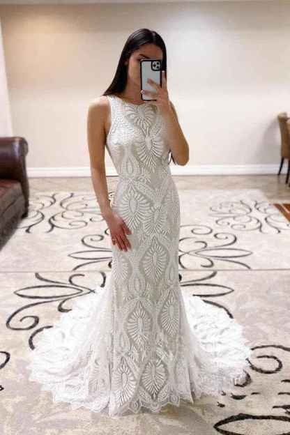 Women's Beach Wedding Dresses for Bride 2022 Vintage Long Sleeves Lace Bohemian Bridal Gown-BMbridal.UK