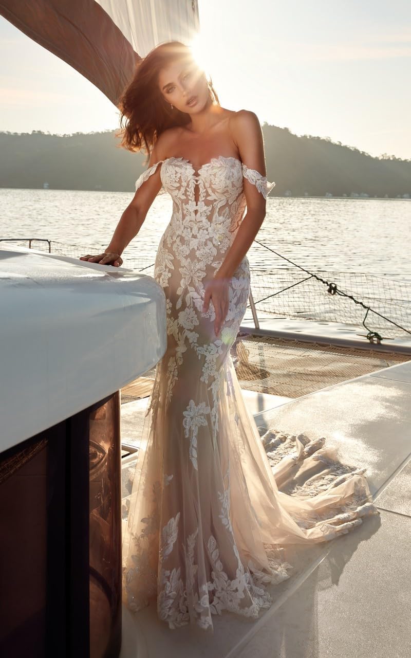 Women's Beach Spaghetti Strap Wedding Dresses for Bride 2025 Boho Long Lace Bridal Gowns for Wedding-BMbridal.UK