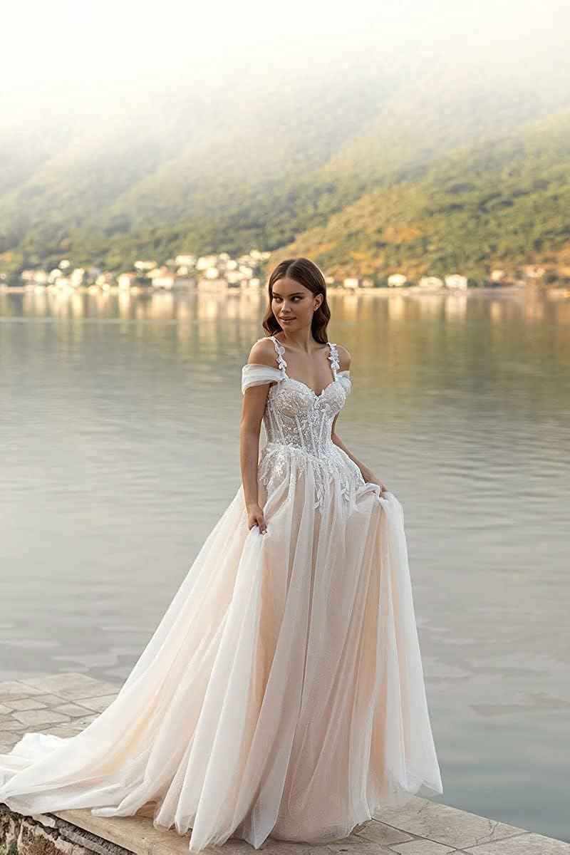 Loyeloy Women's Wedding Dresses for Bride 2025 Sexy V Neck Slit Lace Bridal Wedding Gowns for Bride YJ010-BMbridal.UK