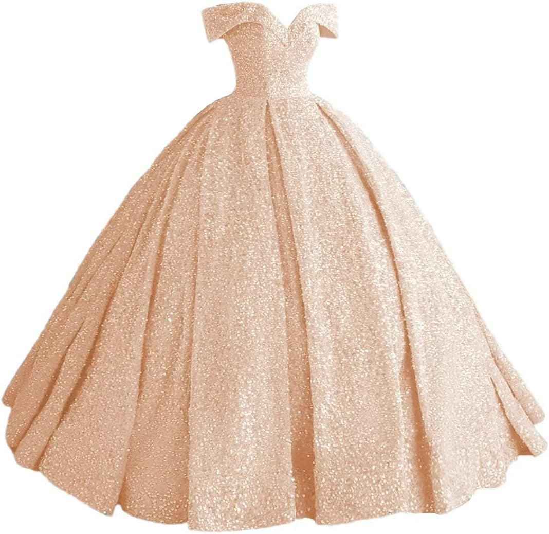 Sparkly Sequin Prom Dresses Long Ball Gown Off Shoulder Quinceanera Dresses Puffy Glitter Evening Party Dresses-BMbridal.UK