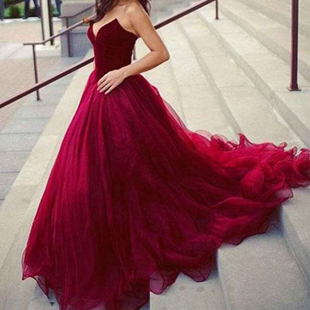 V Neck Velvet and Tulle Long Ball Gown Corset Formal Evening Prom Dresses-BMbridal.UK