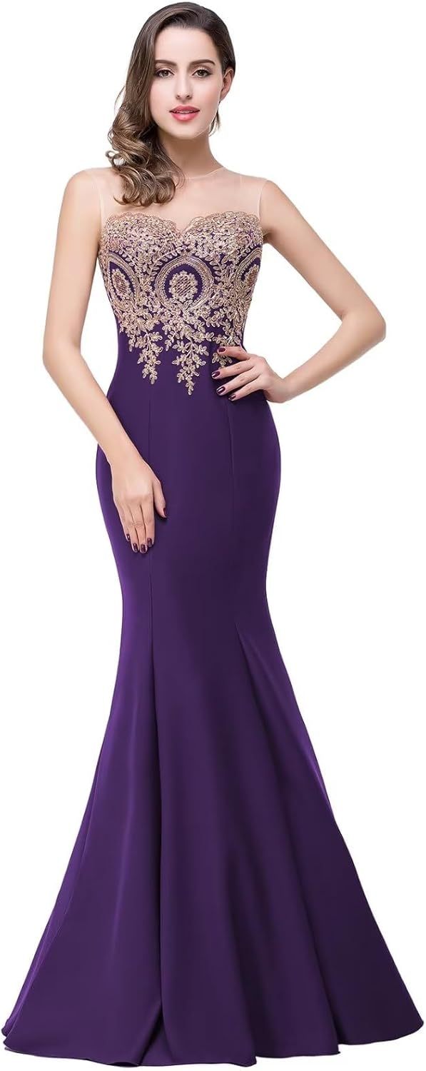 Women's Lace Applique Long Formal Mermaid Evening Prom Dresses-BMbridal.UK