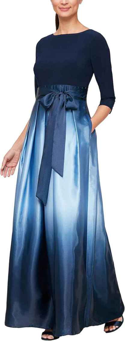 Women's Long Satin Mother of The Bride Dress with Pockets, Formal Party Gown (Petite and Regular Sizes)-BMbridal.UK