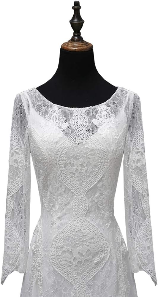 Women's Beach Wedding Dresses for Bride 2022 Vintage Long Sleeves Lace Bohemian Bridal Gown-BMbridal.UK