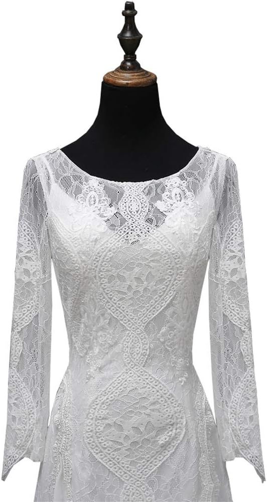 Women's Beach Wedding Dresses for Bride 2022 Vintage Long Sleeves Lace Bohemian Bridal Gown-BMbridal.UK