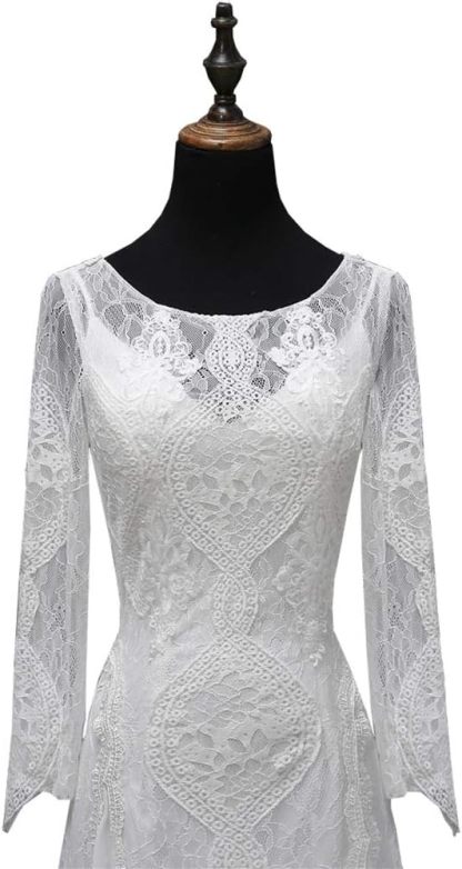 Women's Beach Wedding Dresses for Bride 2022 Vintage Long Sleeves Lace Bohemian Bridal Gown-BMbridal.UK