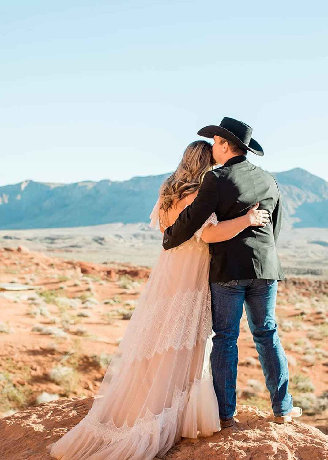 Women's Wedding Dresses Chic Lace Evening Dresses V Neck Ruffle Sleeves Beachy Boho Outdoorsy Wedding Gowns-BMbridal.UK