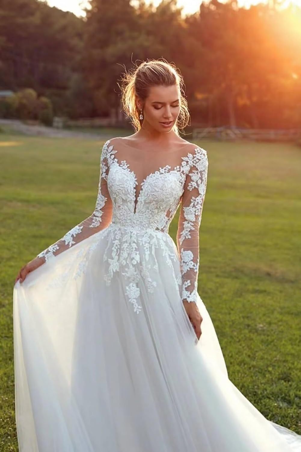 Women's Beach Spaghetti Strap Wedding Dresses for Bride 2025 Boho Long Lace Bridal Gowns for Wedding-BMbridal.UK