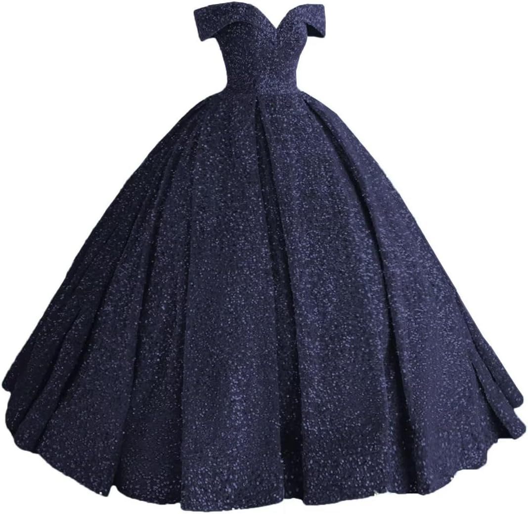 Sparkly Sequin Prom Dresses Long Ball Gown Off Shoulder Quinceanera Dresses Puffy Glitter Evening Party Dresses-BMbridal.UK