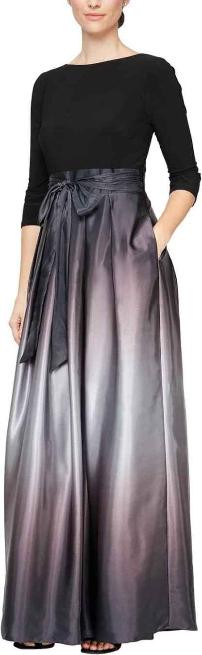 Women's Long Satin Mother of The Bride Dress with Pockets, Formal Party Gown (Petite and Regular Sizes)-BMbridal.UK