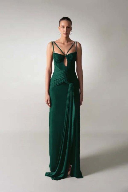 Spaghetti Strap Sleeveless Long Mermaid Prom Dress With Pleated