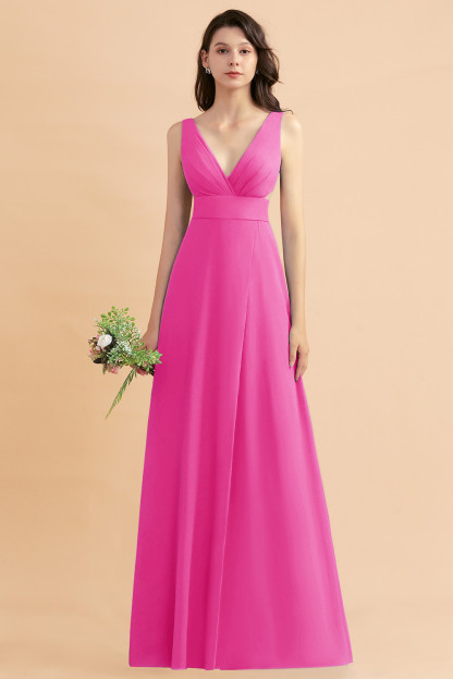 BMbridal A-Line Dusty Blue Chiffon Ruffles Bridesmaid Dress with Slit-BMbridal