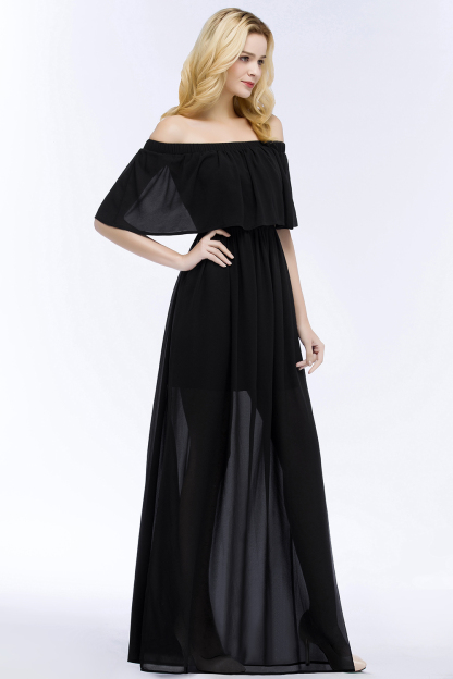BMbridal Affordable Black Off-the-shoulder Long Chiffon Bridesmaid Dress Online-BMbridal