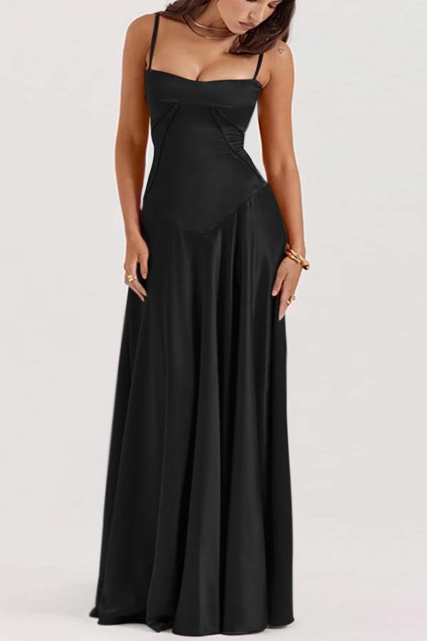 Spaghetti Strap Sleeveless Long Prom Dress With Pleated Ruffle