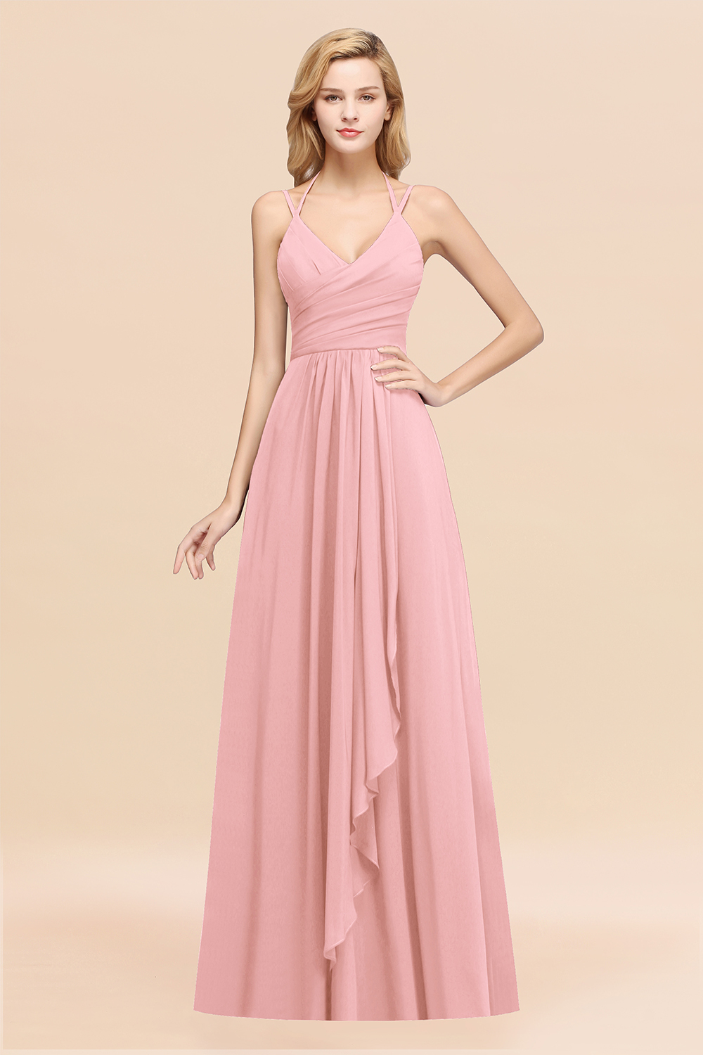 BMbridal Affordable Chiffon Burgundy Bridesmaid Dress With Spaghetti Straps-BMbridal