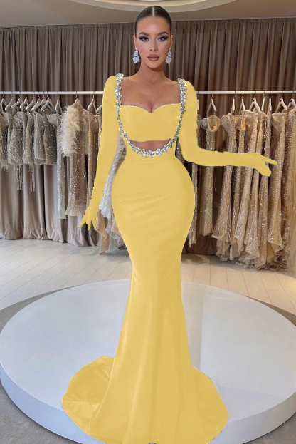 Charming Black Velvet Long Sleeve Beaded Long Mermaid Prom Dress With Gloves