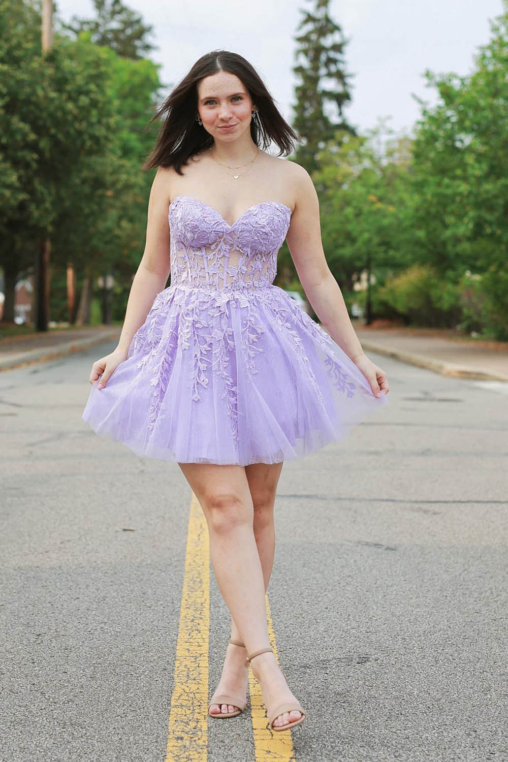 Sparkly Fuchsia Corset A-Line Tulle Short Homecoming Dress with Lace