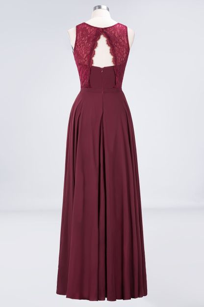 BMbridal Elegant Roud Neckline Sleeveless Burgundy Lace Bridesmaid Dress Online-BMbridal