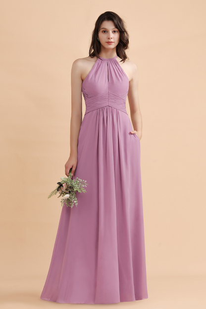 BMbridal Elegant Jewel Wisteria Chiffon Ruffles Bridesmaid Dress with Pockets On sale-BMbridal