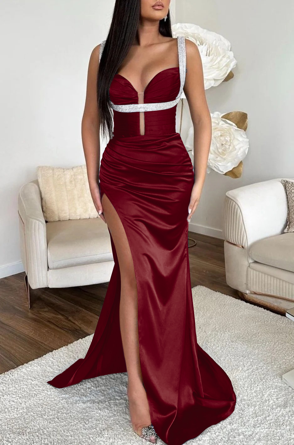 Ocean Blue Mermaid Prom Dress Spaghetti Strap With High Slit Sleeveless