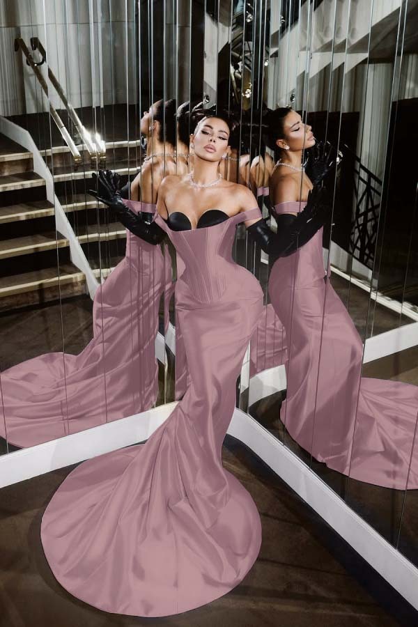 Strapless Sleeveless Long Mermaid Prom Dress With Pleated Gloves