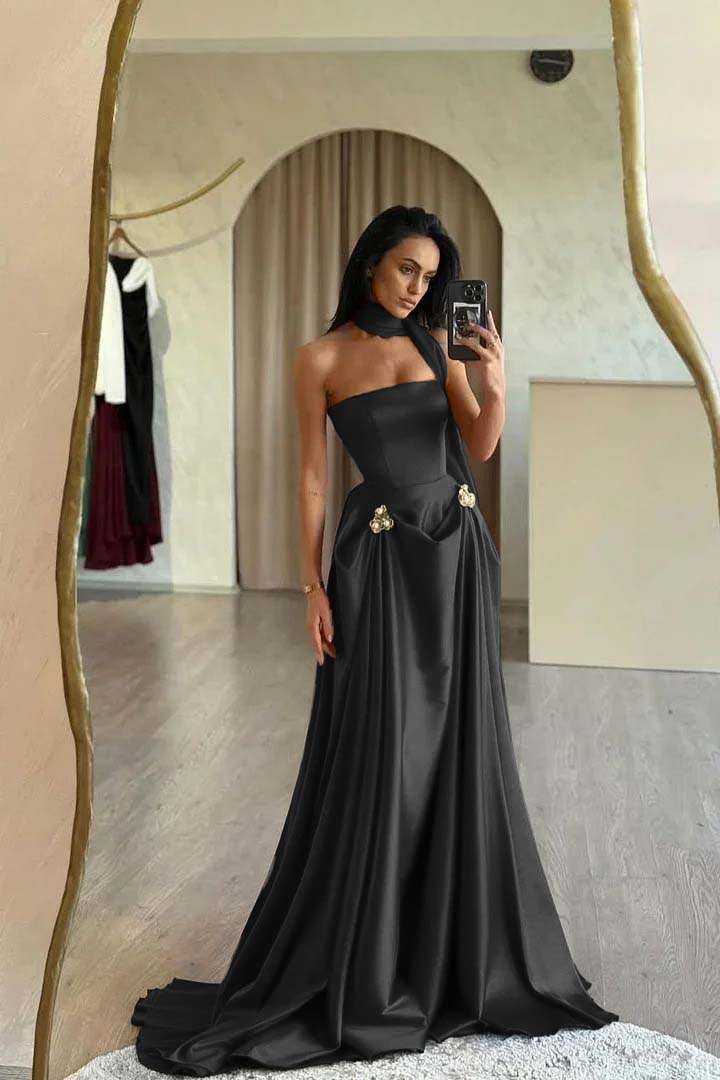Strapless Sleeveless A Line Long Prom Dress With Ruffles Beading