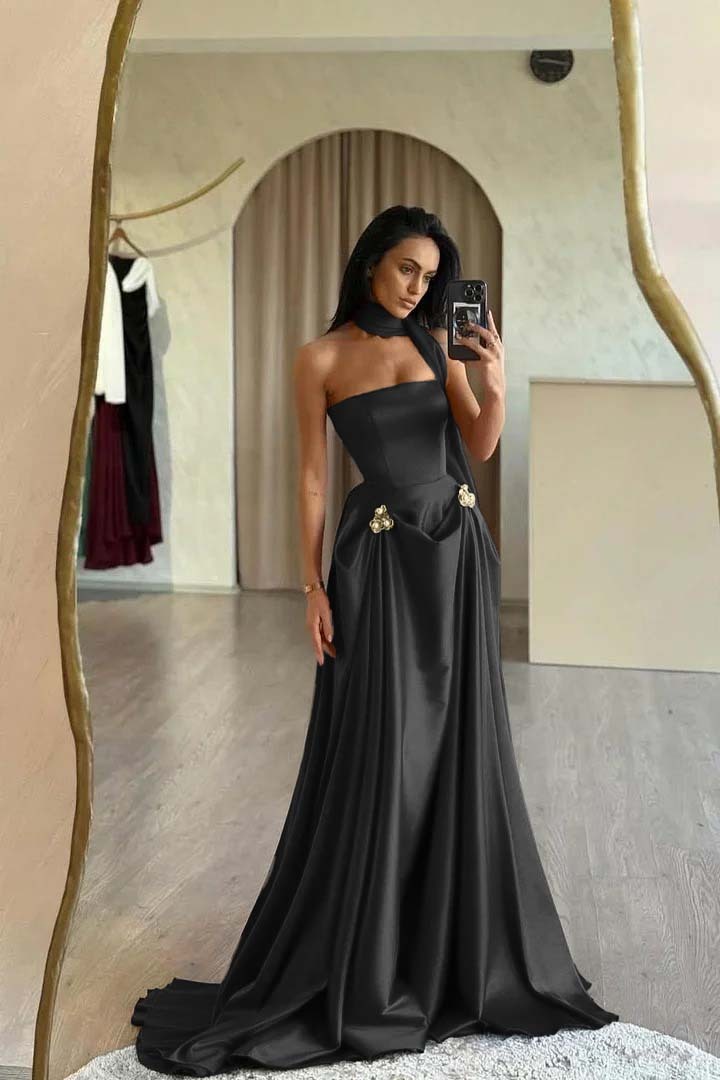 Strapless Sleeveless A Line Long Prom Dress With Ruffles Beading