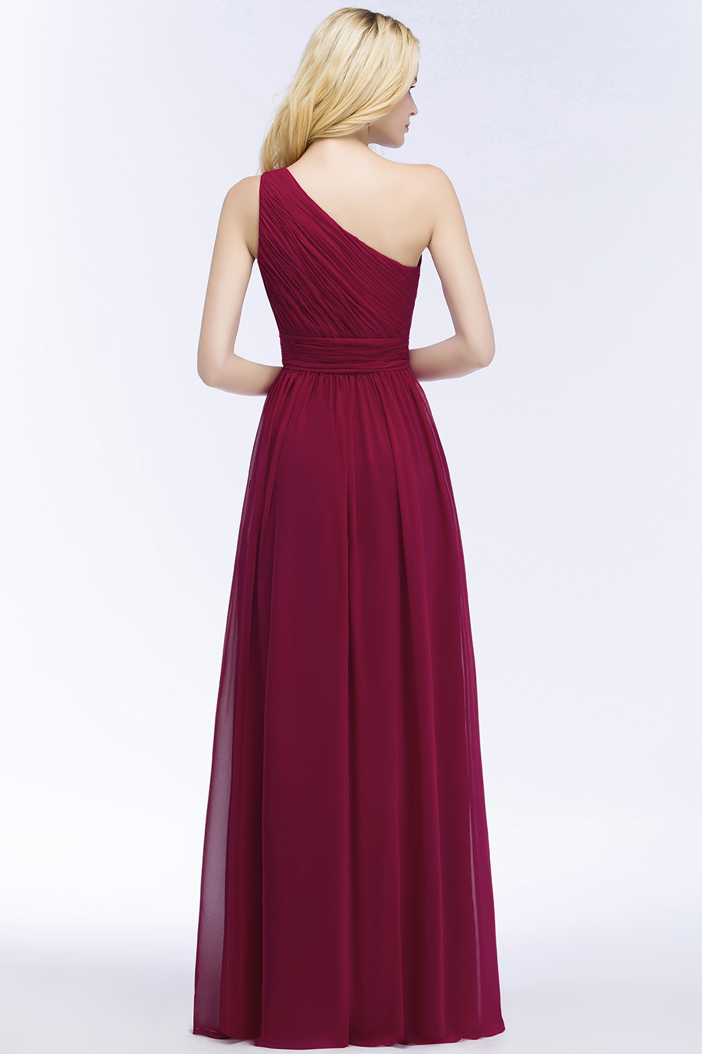 BMbridal Chic One-shoulder Sleeveless Burgundy Chiffon Bridesmaid Dresses Online-BMbridal